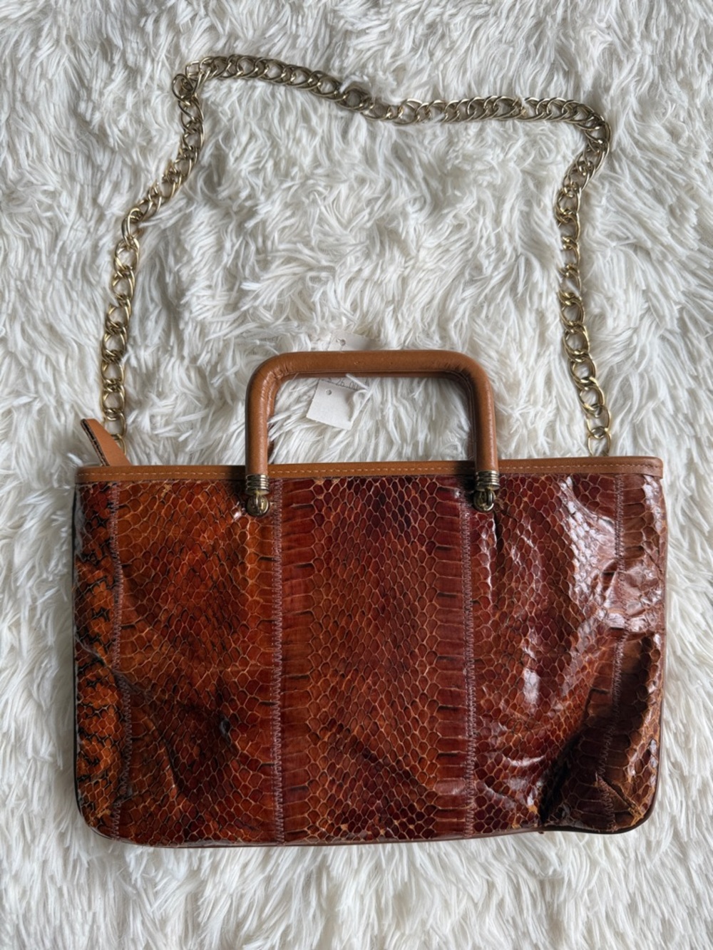 Margolin Vintage Genuine Snakeskin Shoulder Bag with Gold Chain Strap